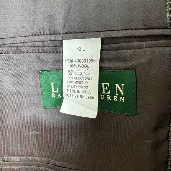 Lauren Ralph Lauren Blazer Jacket Mens 42L Houndstooth Two Button Brown Navy - Picture 9 of 16